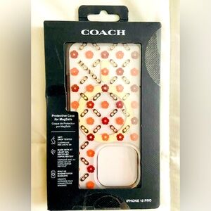 Coach iPhone 15 Pro Case Compatible with MagSafe Tea Rose Floral Logo Brand New